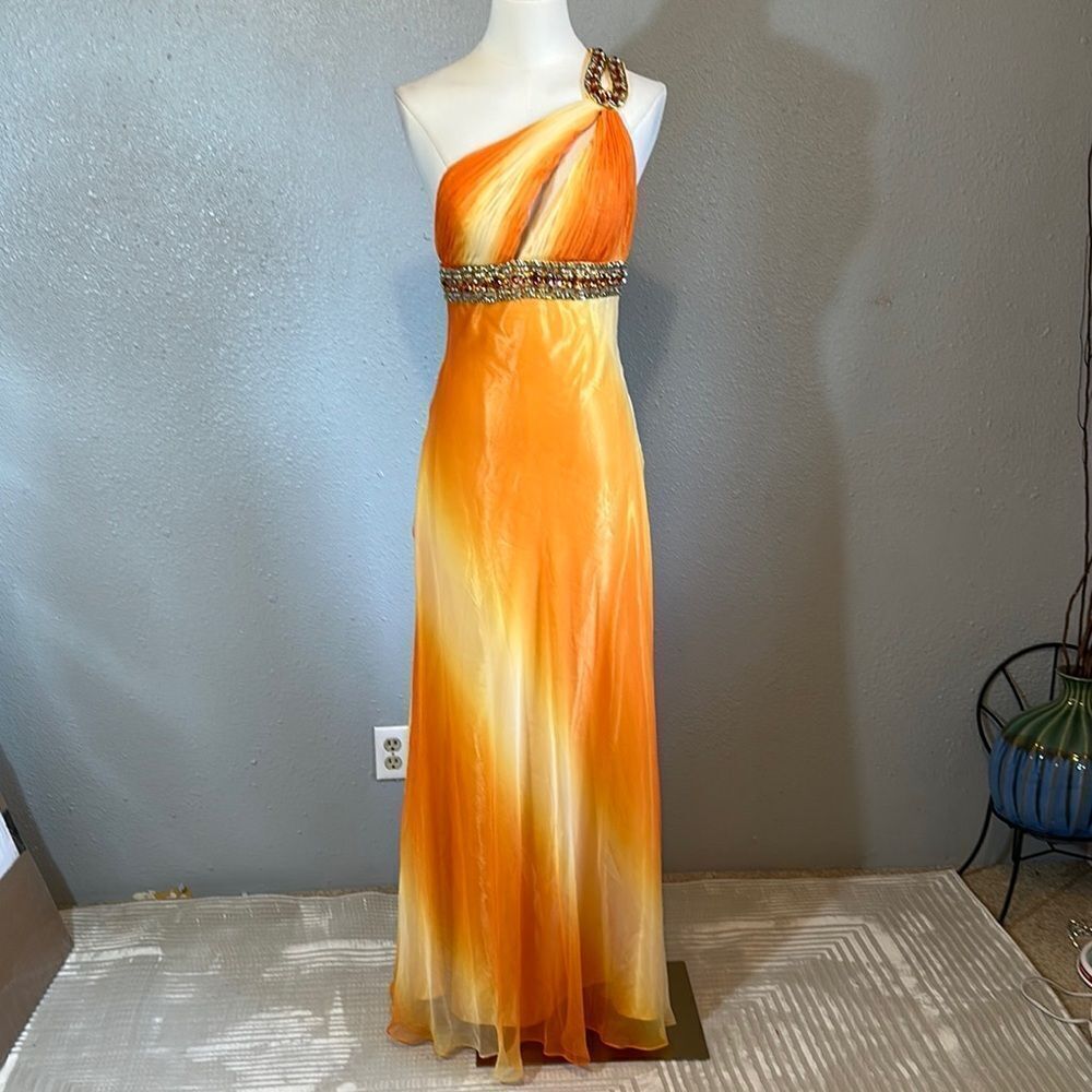 Vintage Aspeed USA Elegant Orange/yellow One-Shoulder prom Dress size 4